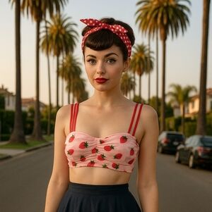 NWT Retro Stage Bikini Top Size XL Tomato Strawberry